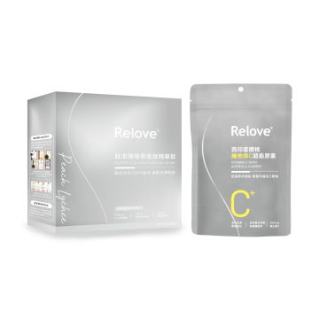 【膠原維C組合A】台灣Relove澎彈膠原胜肽精華飲 (荔枝水蜜桃風味)1盒+西印度櫻桃維他命C超能膠囊1包